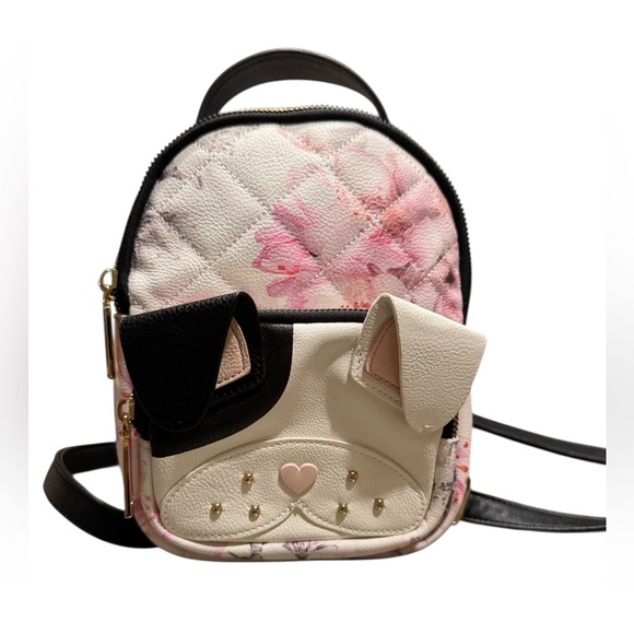 Betsey Johnson Handbags - Betsey Johnson Floral Dog Face Mini Backpack/ Purse in Light Pink
